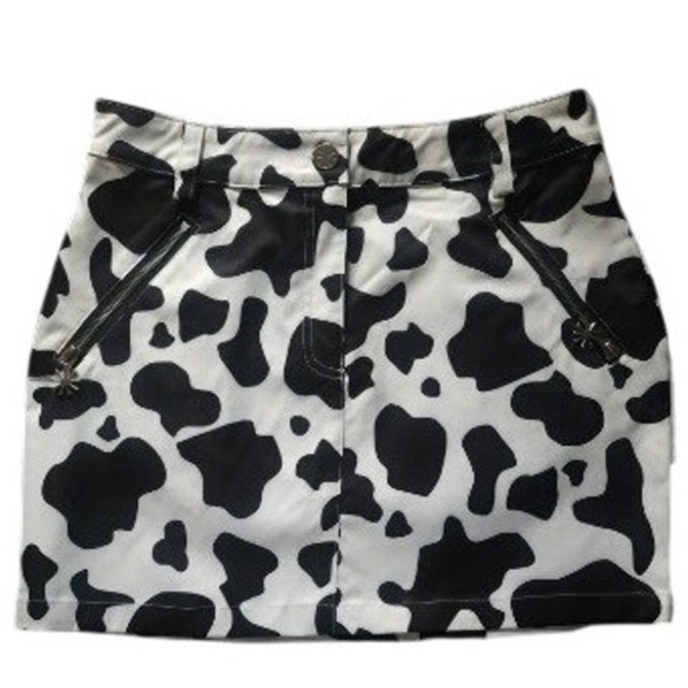 dELiA*s Kids Cow Print Mini Skirt Black White Star Zipper Y2K Size M